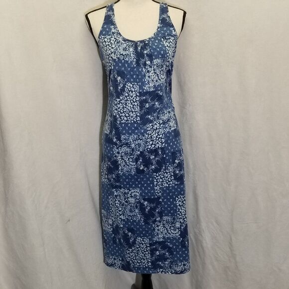 Lauren Ralph Lauren Small Dress Blue Floral Patchwork Cotton Preppy Boho Beach - Picture 1 of 9